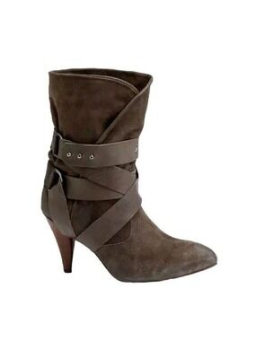 Mea Shadow Cassandra Suede Leather Harness Strap Heel Green Bootie Size 9 M